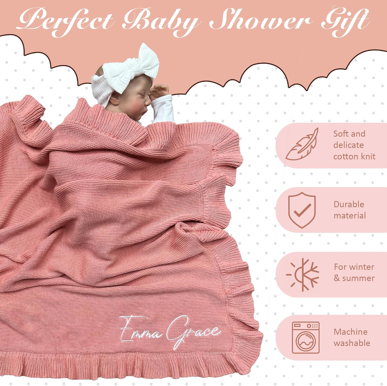 HuitzilAM Personalized Baby Blanket with Name Embroidery 30x40in