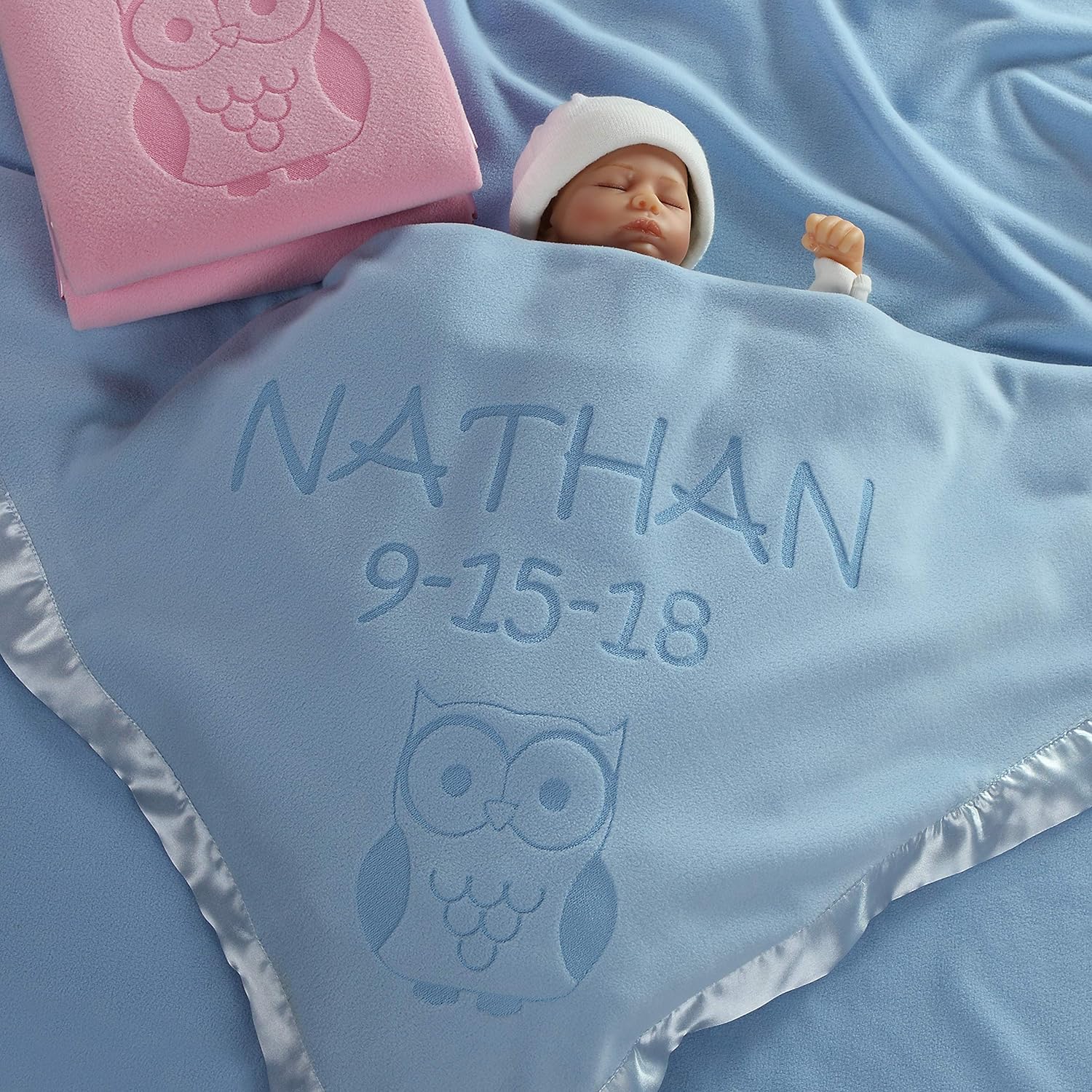 Custom Catch Personalized Owl Baby Blanket for Boy
