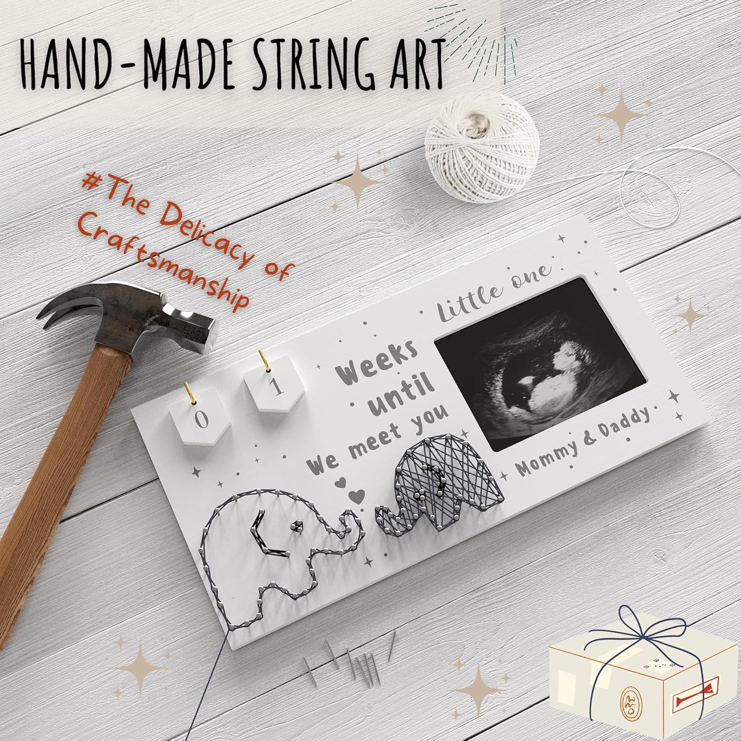 Baby Sonogram Frame with Countdown - Farmhouse Style Keepsake