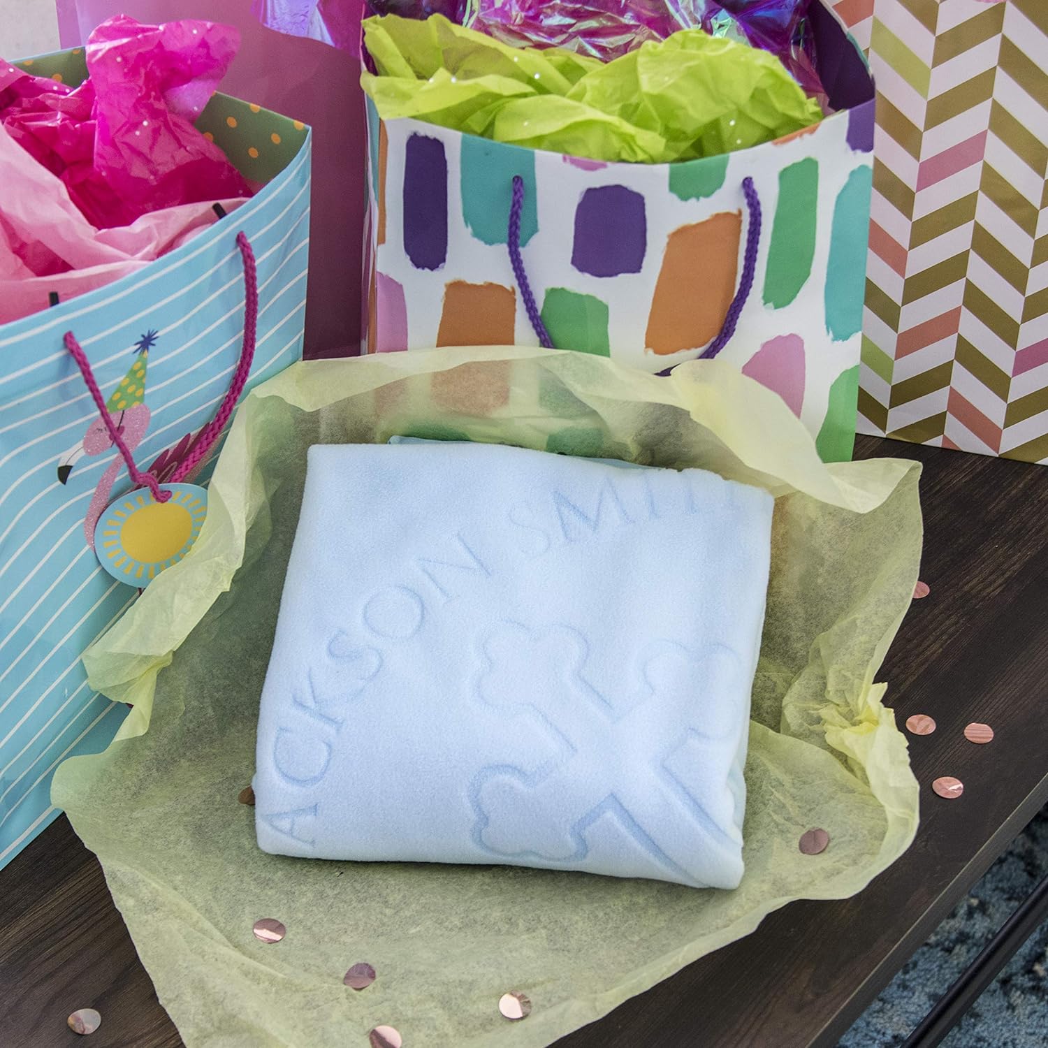 Custom Catch Personalized Baptism Baby Blanket for Boy - Blue 1 Text Line
