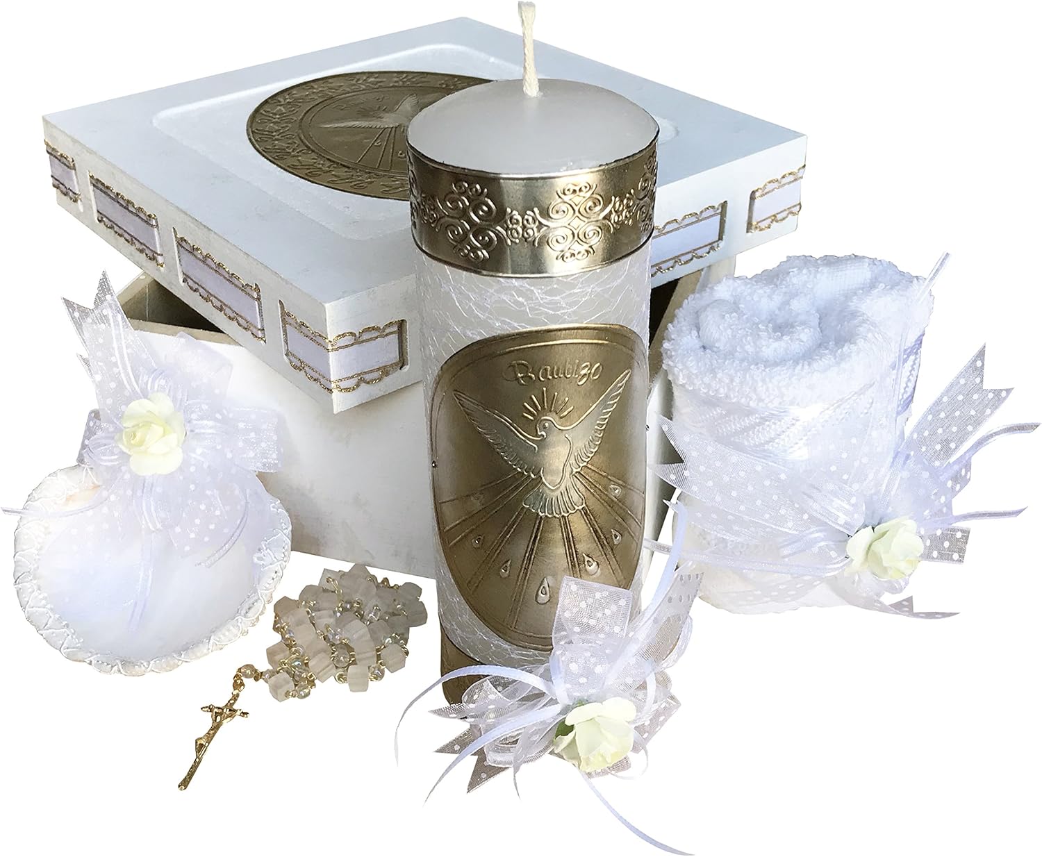 Arcngeles Mexicanos Baptism Candle Set Wooden Box