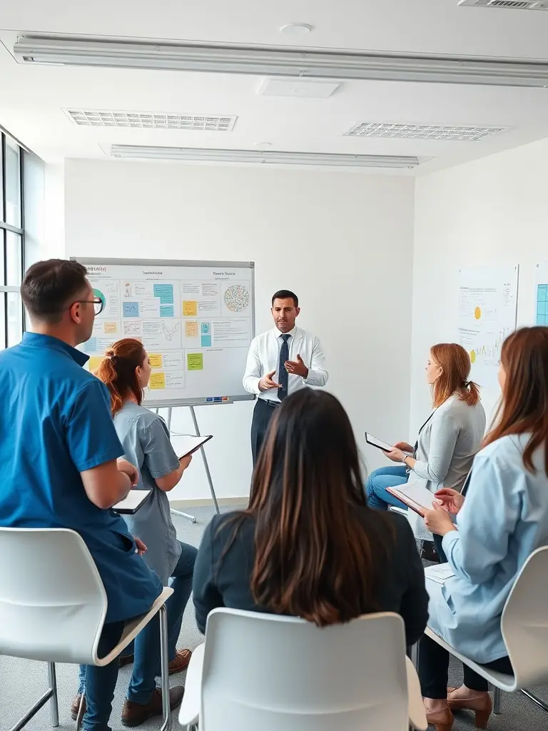 A professional photo of a consultant leading a workshop, emphasizing strategic planning and collaborative problem-solving.